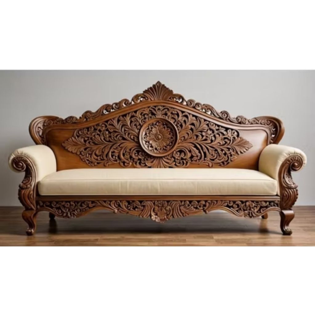 Sofa Jati Ukiran Jepara – Desain Royal Klasik, Cocok untuk Ruang Tamu Mewah