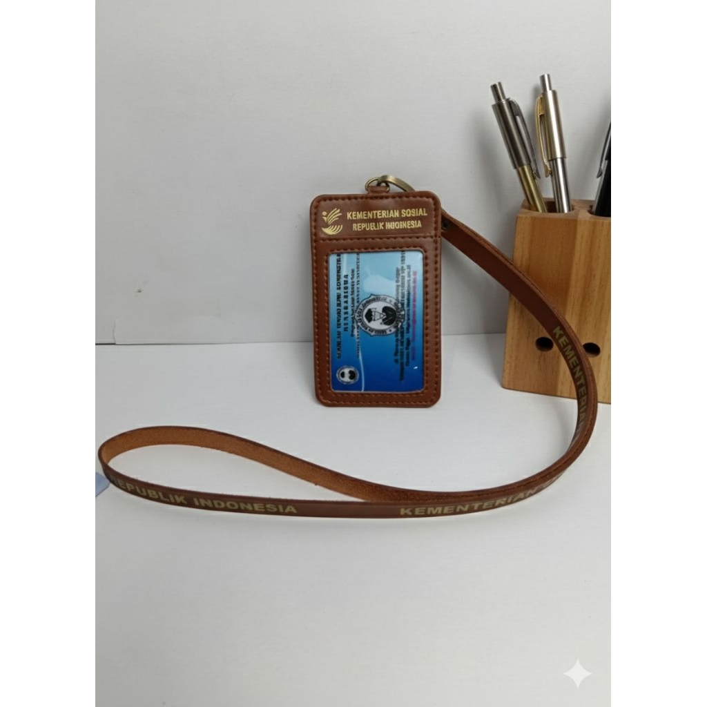 Lanyard ID Card Holder Name Tag Kulit Logo KEMENSOS Kementrian Sosial RI