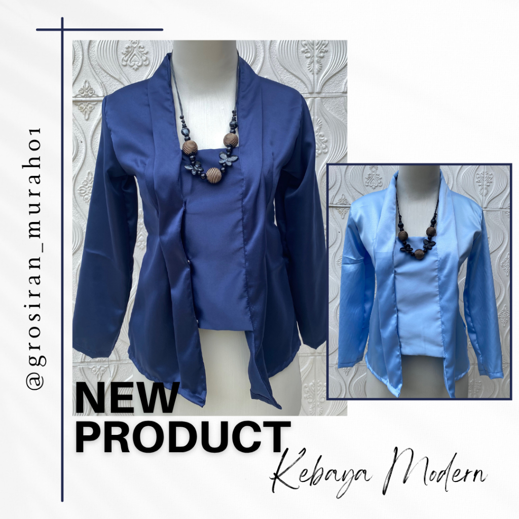 Atasan Kebaya Modern Kutu Baru Satin Premium Lembut Kutubaru Lengan Panjang Polos Termurah