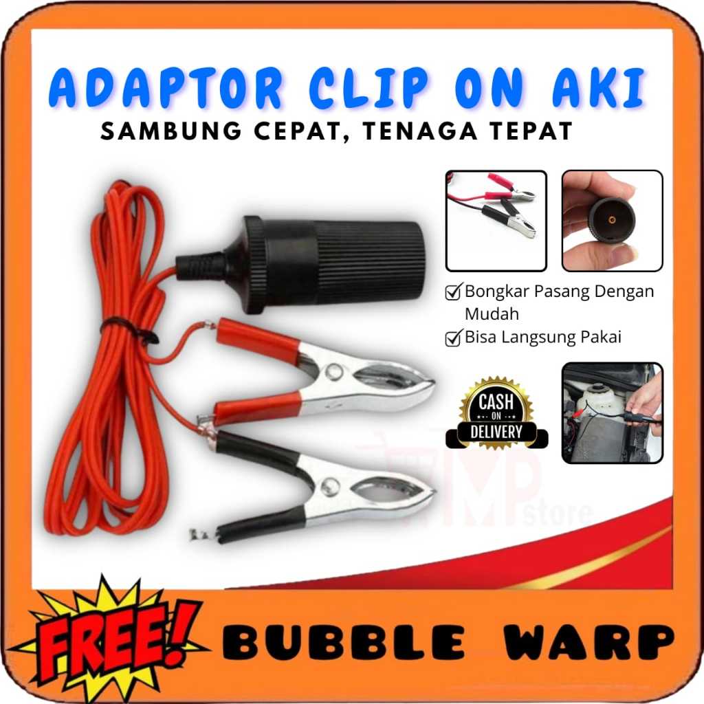 Soket Female Car Cigarette Lighter 1.5 M Kabel Jepitan Buaya Aki Soket Colokan Rokok Mobil Plus Kabe