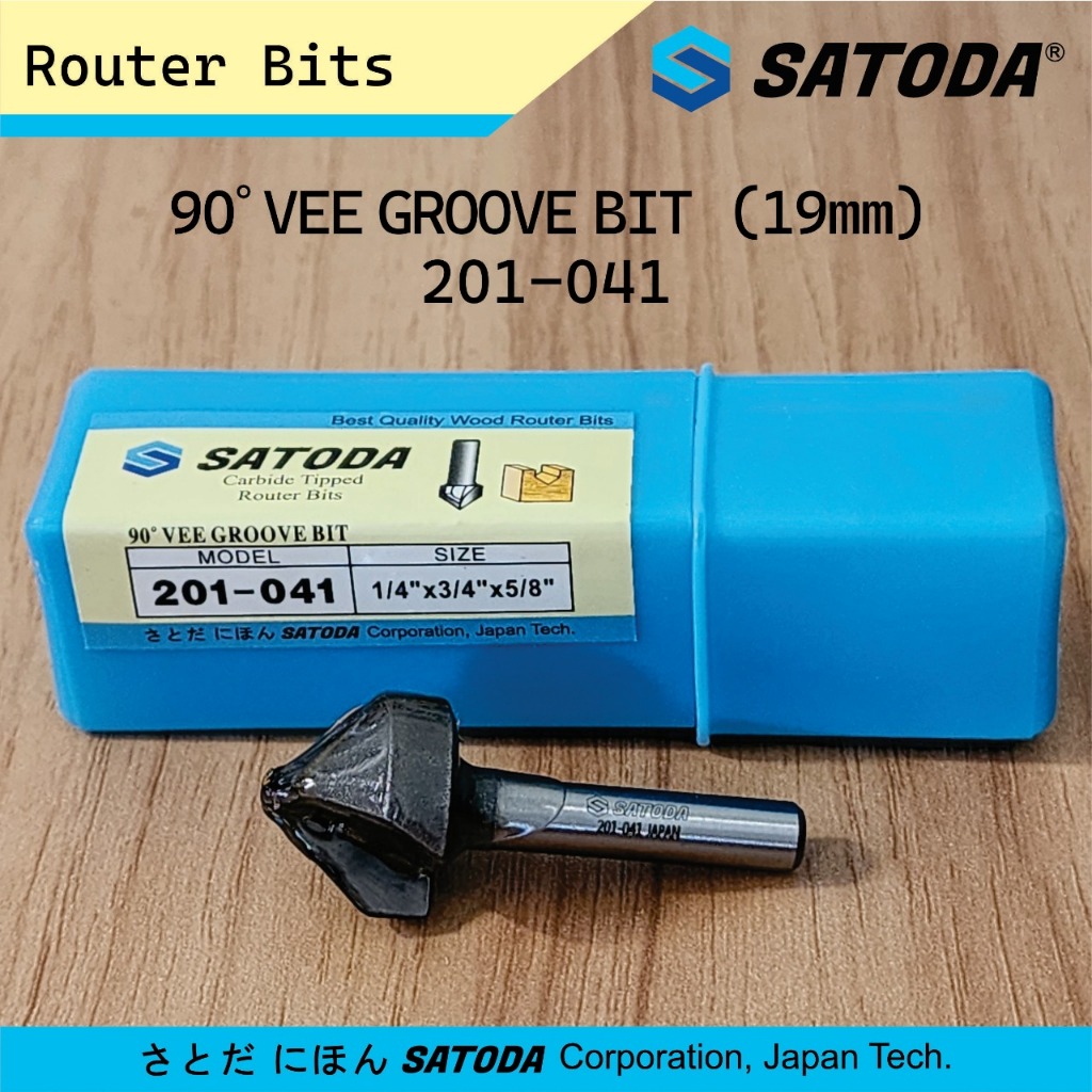 MATA PROFIL SATODA Router Bit Vee Groove Bit 1/4 Inch x 19 mm (90 Derajat) Japan Tech 201-041
