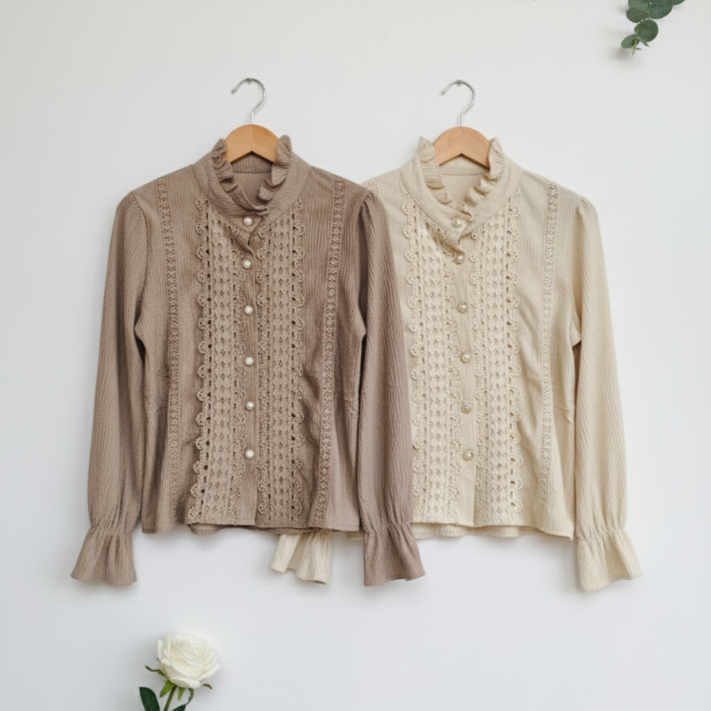 Atasan Wanita Blouse/Blus Import | Bahan Corduroy Premium Mix Renda