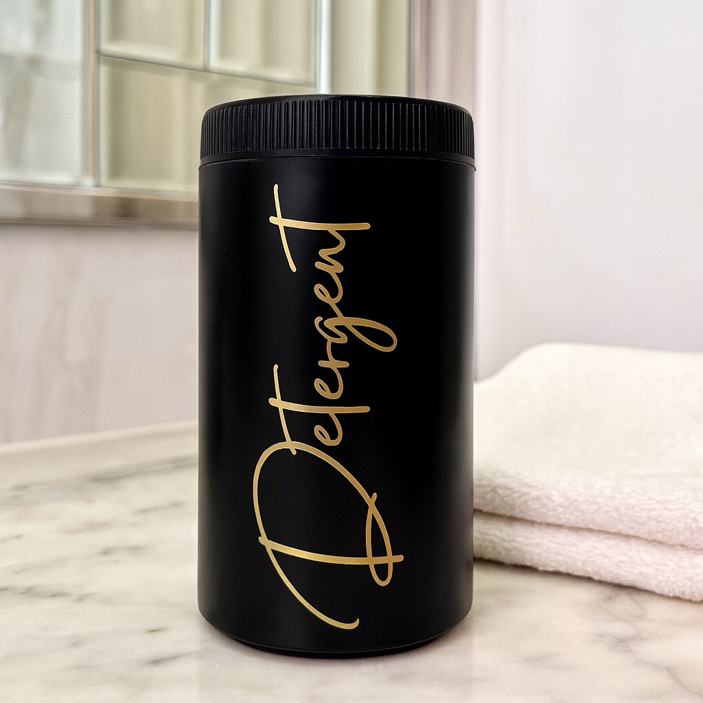 TEMPAT DETERGENT BULAT HITAM 1000ML LABEL SILVER GOLD NEW  aesthetic laundry room tempat sabun BUBUK