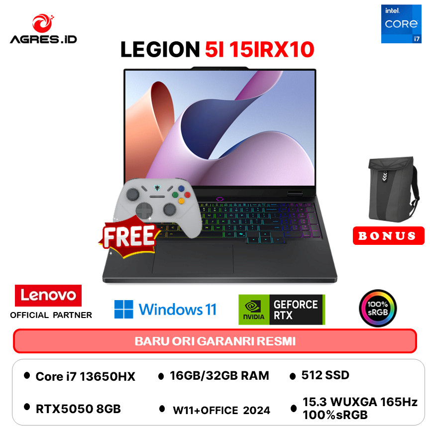 LENOVO LEGION 5I I7 13650HX RTX5050 8GB - RAM 32GB 512GB W11+OHS 15.3WUXGA 165Hz 100%sRGB -E9ID