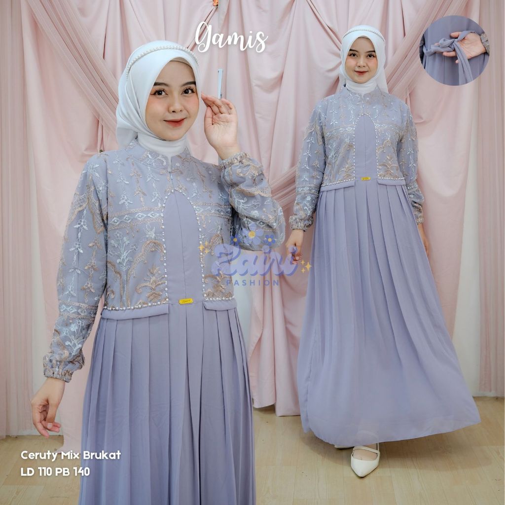 Zafira Dress Baju Gamis Dewasa Brukat TILE Rompi Ceruty Mix Brukat LD 110 PB 140 Dress Wanita Mewah 