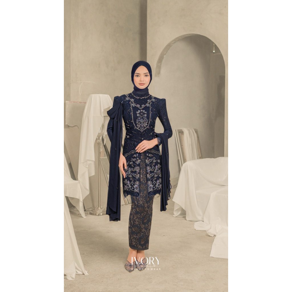Sewa Kebaya Ivory Studio RTW - Hum of Hearts | Roseate Palmyra Crown Kebaya in Navy