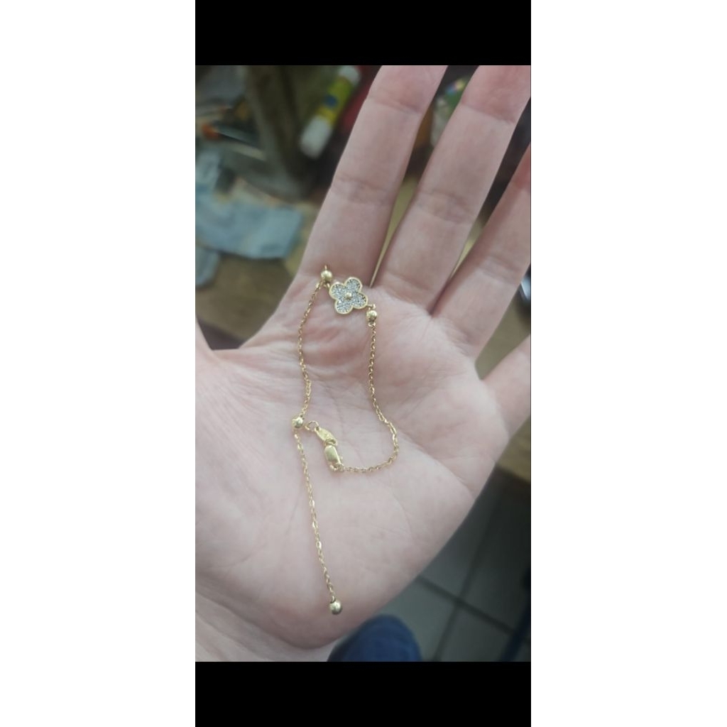 gelang rantai bunga pentol permata putih simple pesta emas asli 700 70%