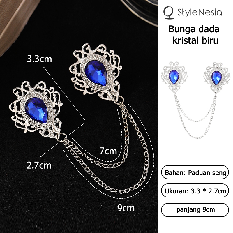 1set Pin Bros Kerah Kemeja Rantai Rumbai Lapel Pin Bros Jas Rantai Pin Kerah Kemeja Brooch Kristal B
