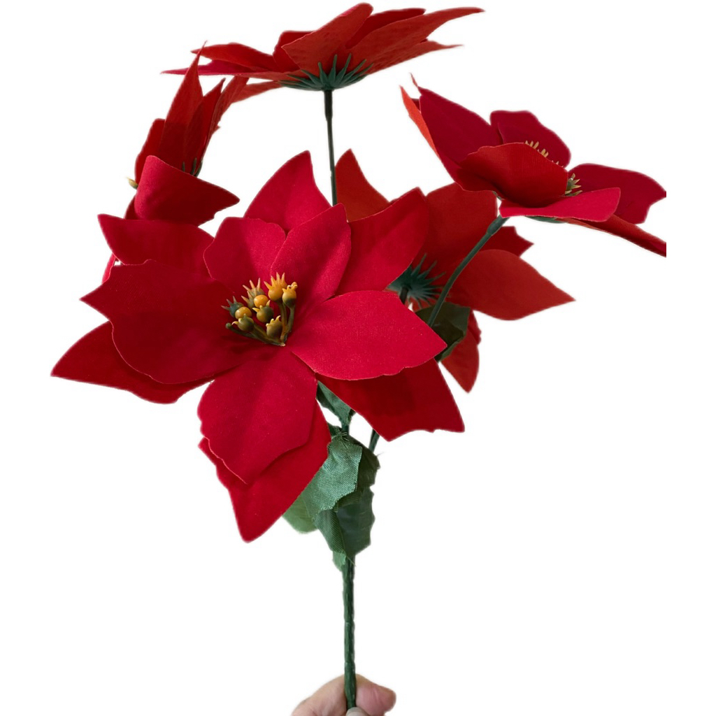 Bunga ponsenti kastuba merah palsu artificial pajangan dekorasi hiasan natal