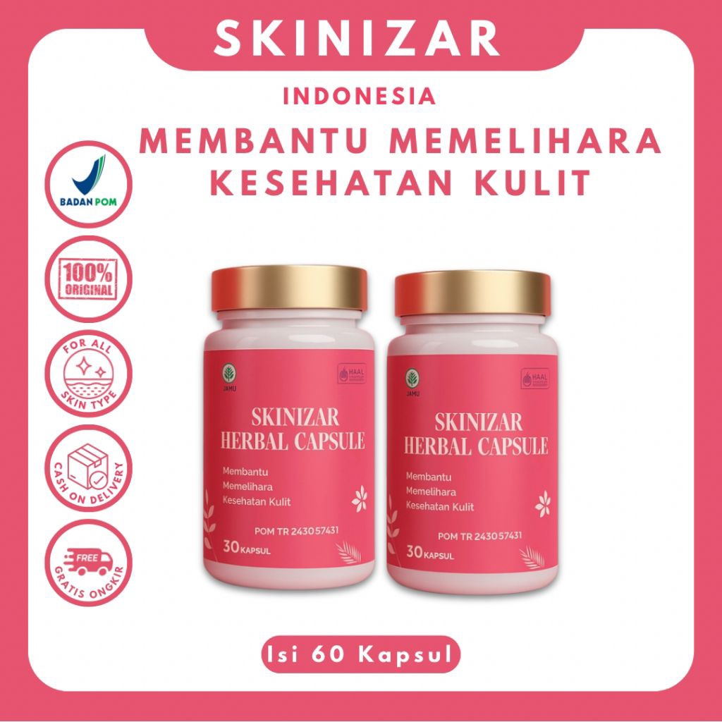 SKINIZAR HERBAL | Pemutih Badan HALAL & BPOM | Pencerah Kulit dan Tubuh isi 60 Kapsul 2 Botol