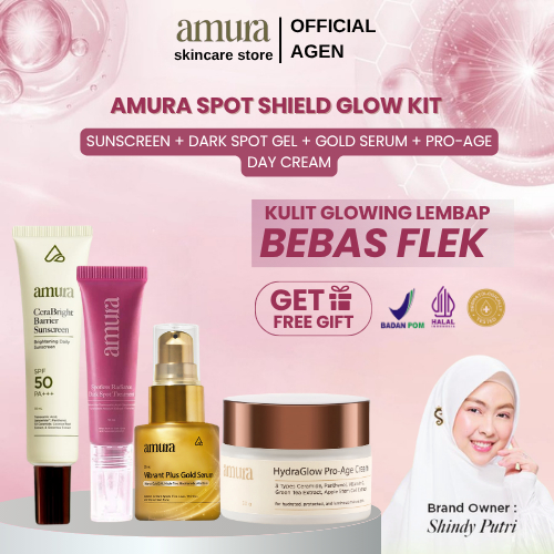 AMURA Flek Hitam Brightening Spotless Dark Spot + Sunscreen + Gold Serum + ProAge Cream