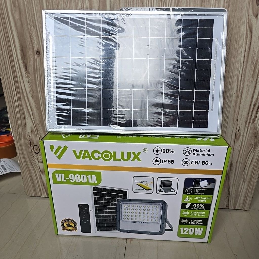 SOLAR LED FLOOD LIGHT VACOLUX 120W PREMIUM / LAMPU LED SOLAR PANEL 120WATT VACOLUX IP 66