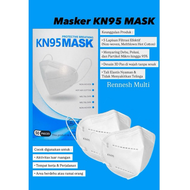 MASKER PROTECTIVE BREATHING KN95 MASK 5PLY ISI 50 PCS (HARGA PER BOX)