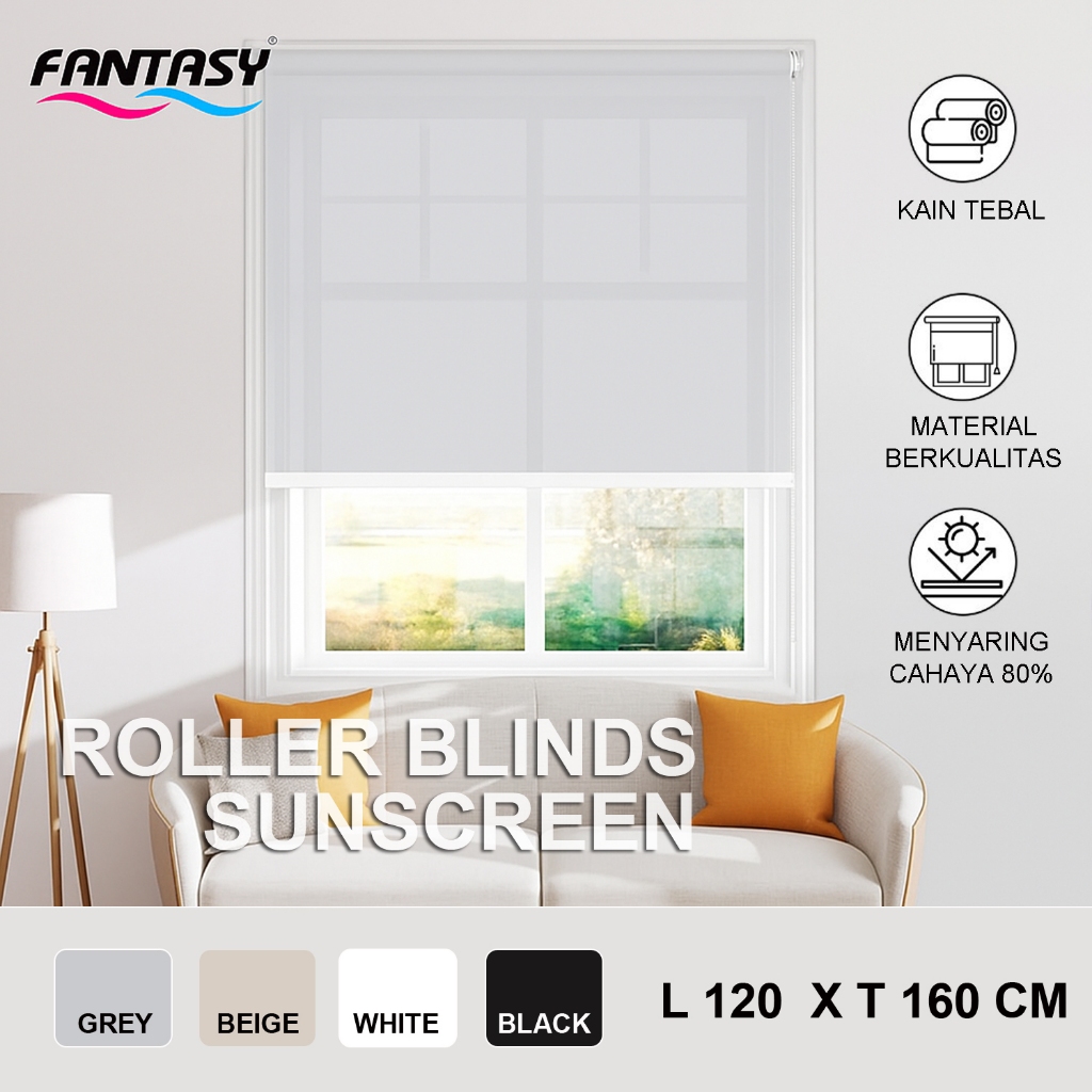 Fantasy Roller Blinds Sun Screen 120 x 160 cm Tirai Gulung Jendela Tembus Pandang Anti Panas Solar S