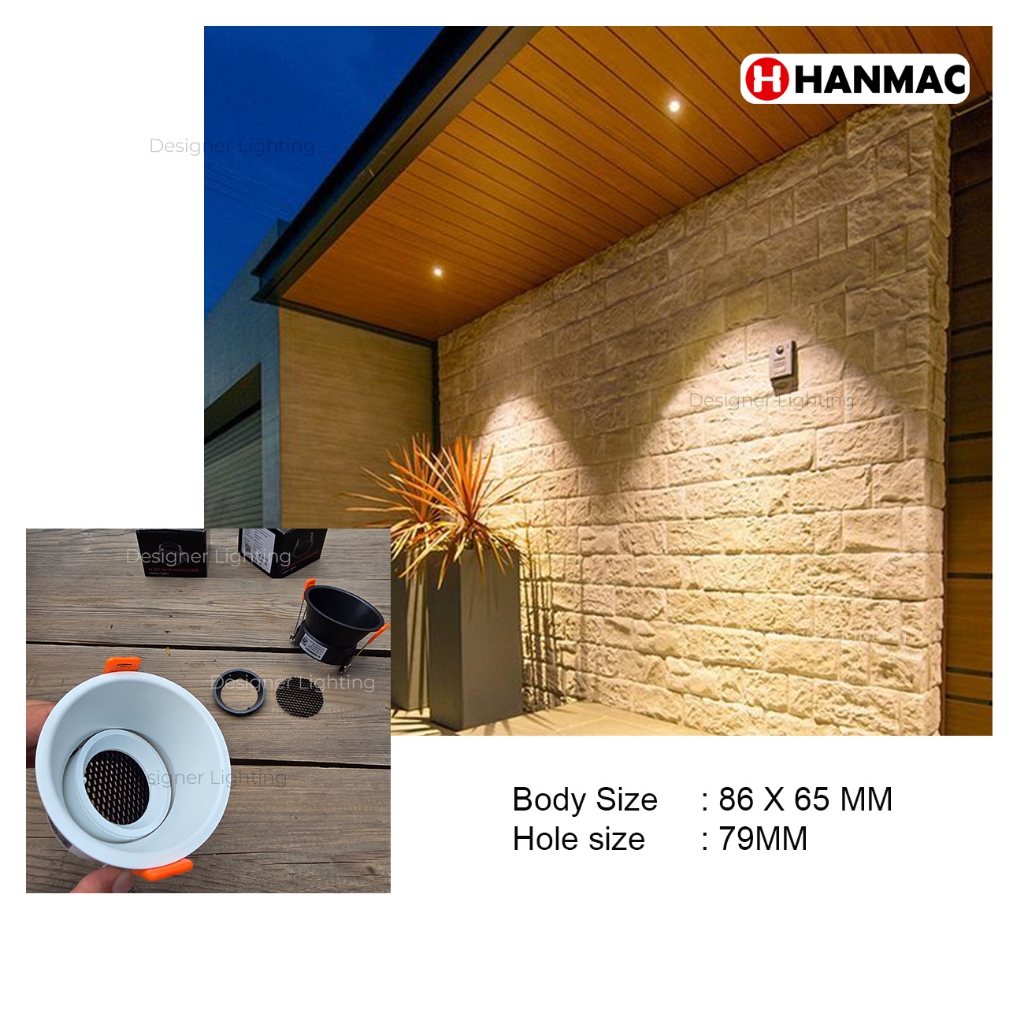 Lampu downlight inbow bulat tanam plafon sorot aluminium flexible atur arah hitam putih honeycomb fi