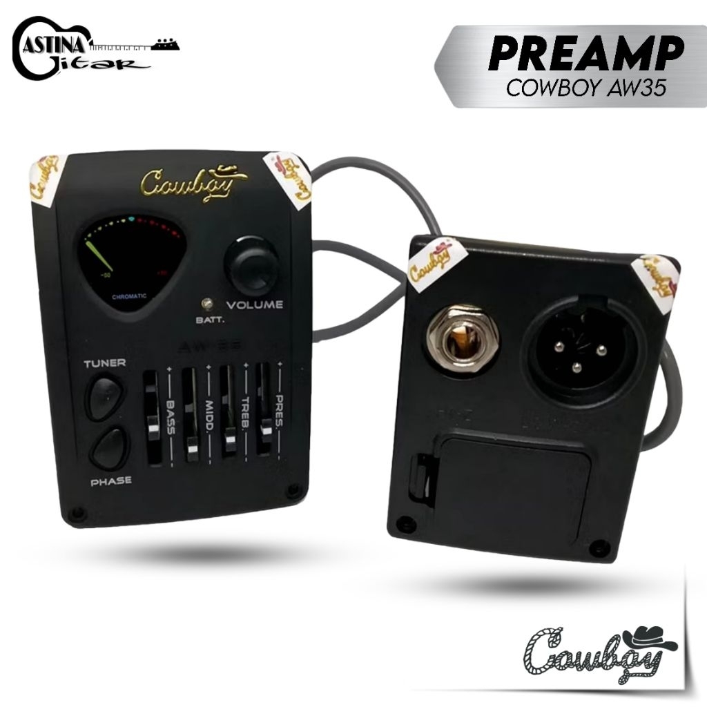 Preamp Cowboy Aw 35, Equalizer Gitar Preamp Gitar Akustik COWBOY AW-35 with Tuner & XLR Output