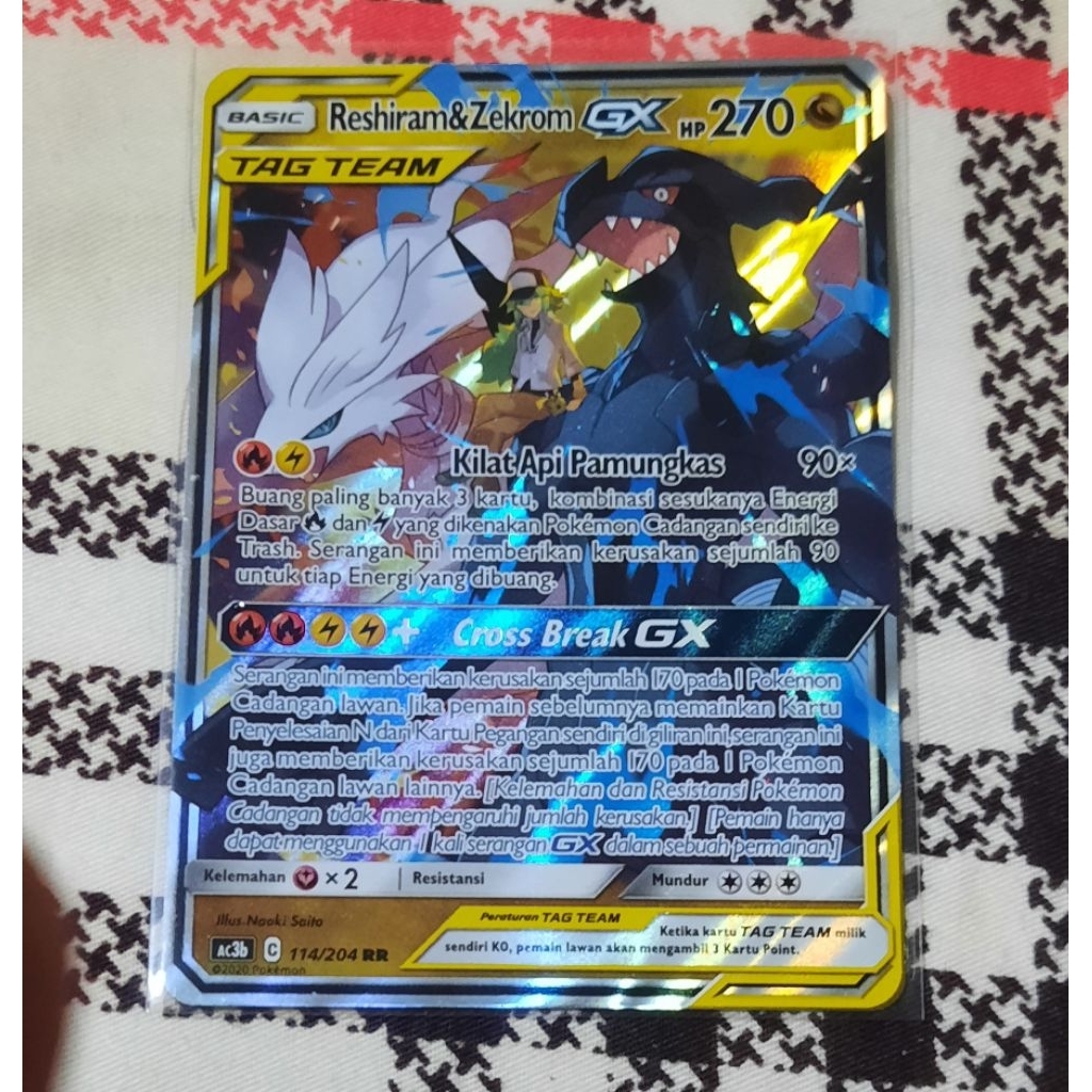 Kartu Pokemon Reshiram & Zekrom GX Tag Team Ac3b RR bahasa indo tcg