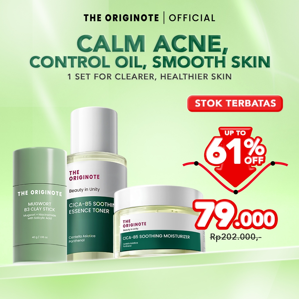 The Originote Acne Treatment Set Bundle Skin Soothing - Soothing Toner + Soothing Moisturizer + Clay