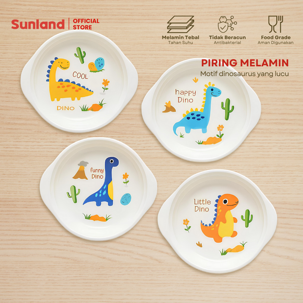 [SET LENGKAP] SUNLAND Set Alat Makan Anak Motif Dino Set Lengkap Alat Makan Anak Melamin Bahan Tebal