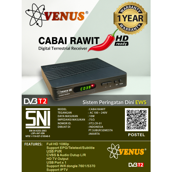 Set Top Box TV Digital DVB T2 VENUS Cabai Rawit / Stb Venus Cabai Rawit