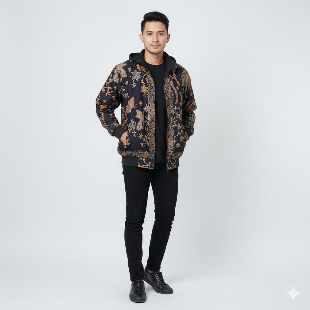 Jaket Batik Pria Motif Dayak Kalimantan Lengan Panjang Resleting Casual Etnik Cowok - Jaket Batik Pr