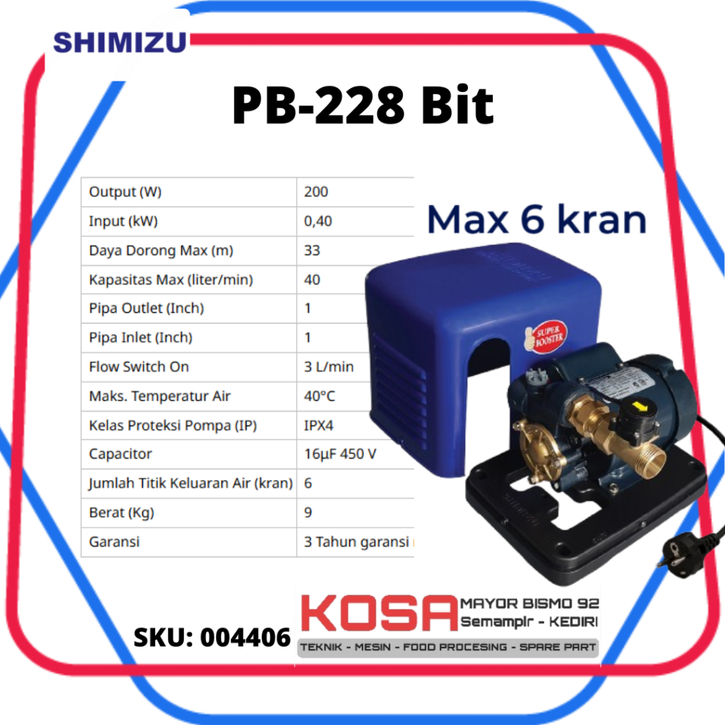 SHIMIZU PB-228 Bit Pompa Booster SHIMIZU PB228 Pompa Pendorong 6kran SHIMIZU PB 228bit