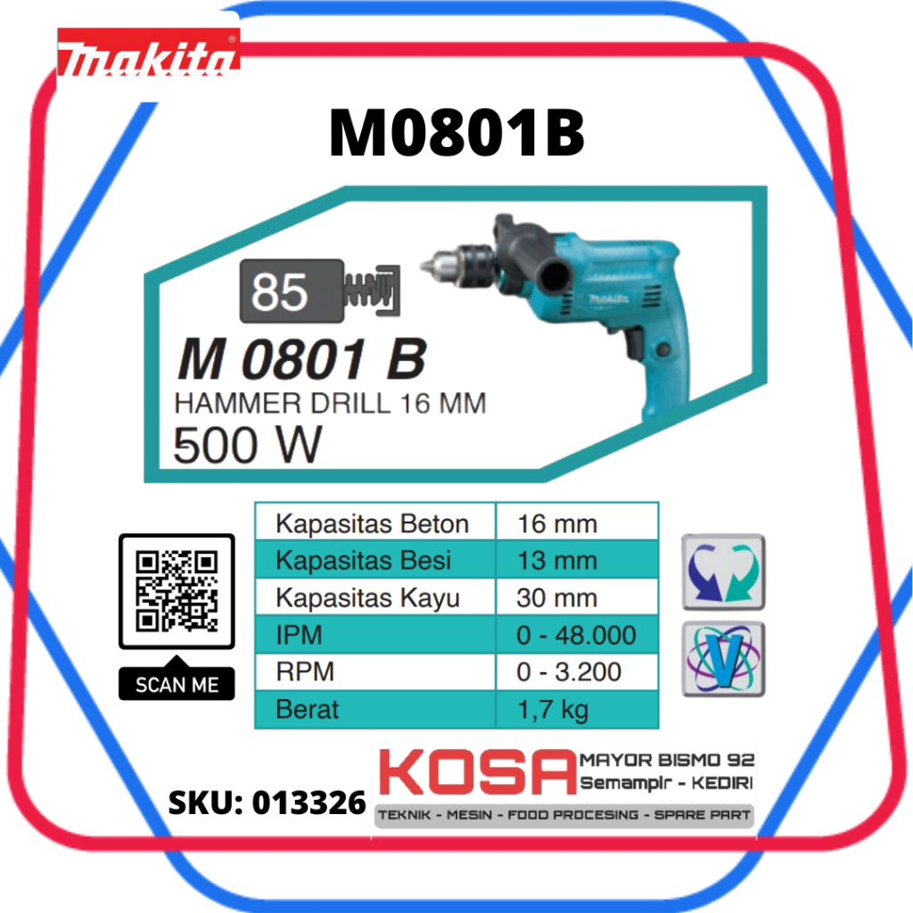 MAKITA M0801B Mesin Bor Listrik 13mm MAKITA M 0801B Bor Listrik 13mm MAKITA MT80 Bor Makita M-0801