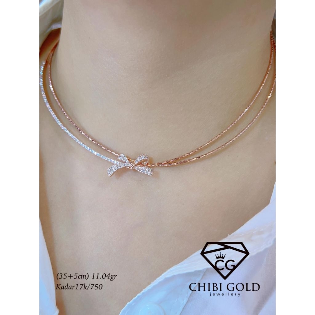 CHIBI LOKASARI - Kalung Choker Pita Emas 750 kadar 17k Kalung Coker Pita