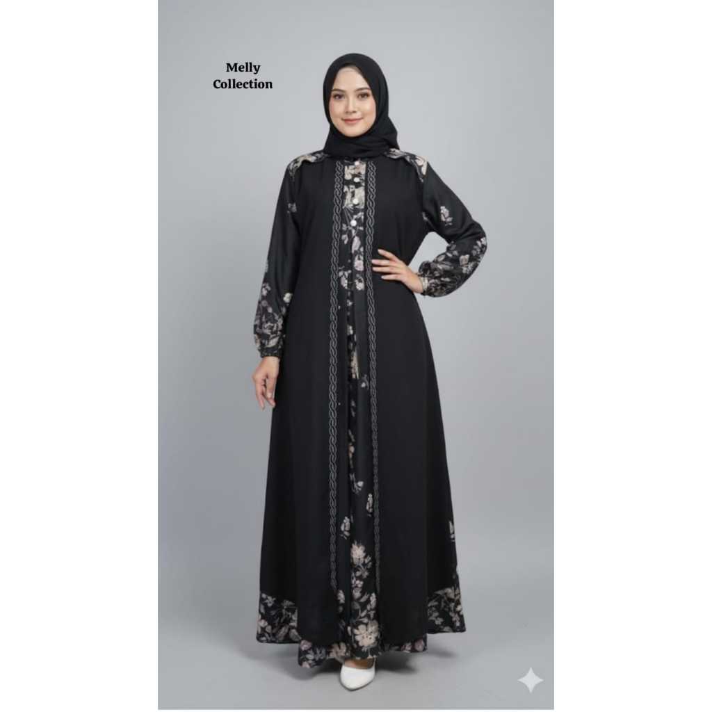 Gamis Ceruti Aisah Rompi Nyatu Motif Bunga Terbaru