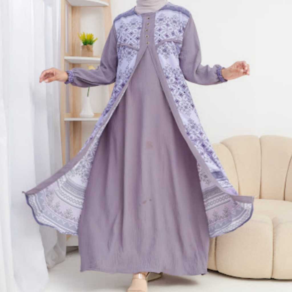 Gamis Brukat Motif Bahan Crinkle Airflow Pakaian Muslim Wanita Fashion By Azka Collection