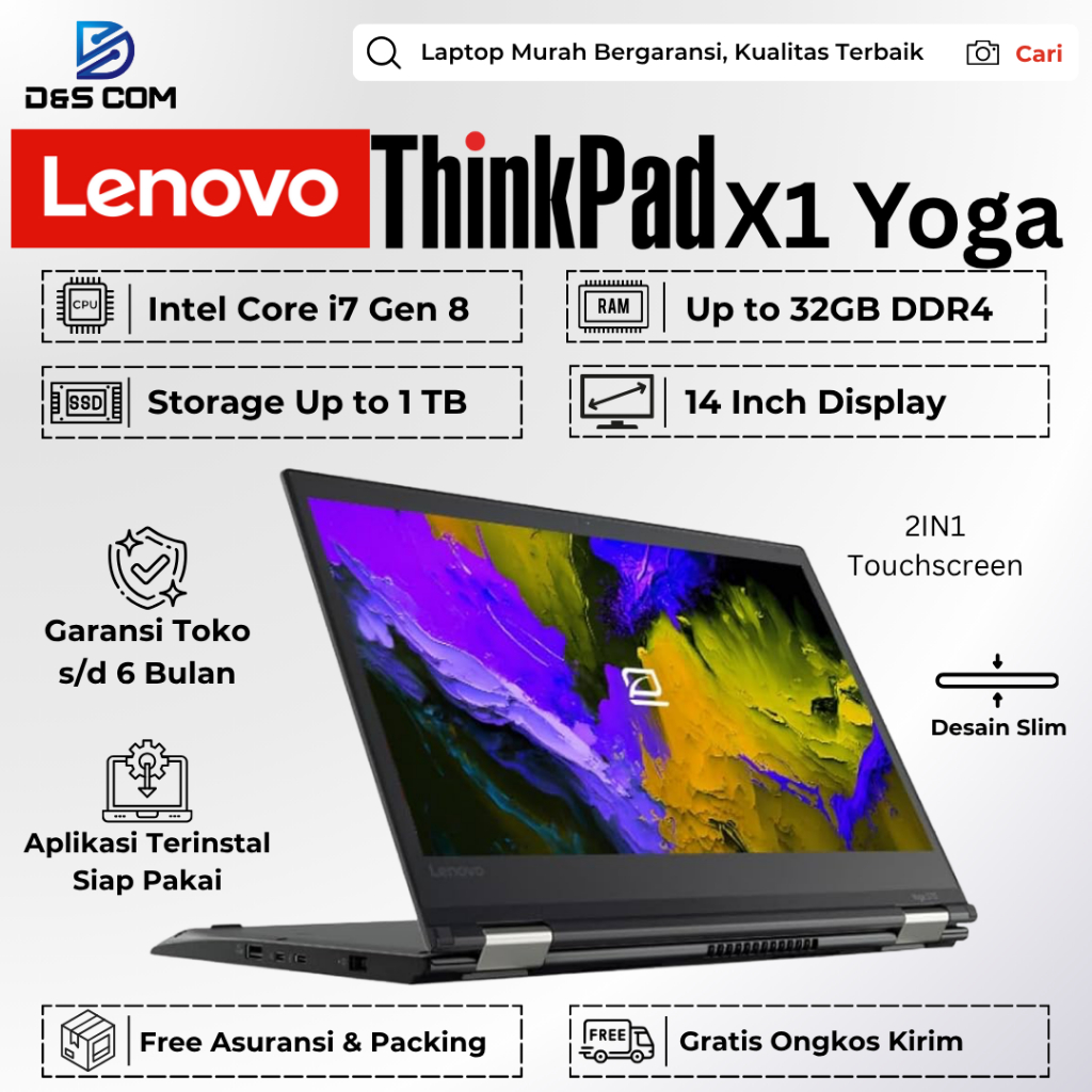 Laptop 2in1 Lenovo Thinkpad X1 Yoga Core i7 Gen 7 SSD 1TB - Second Murah Bergaransi | Slim Mulus