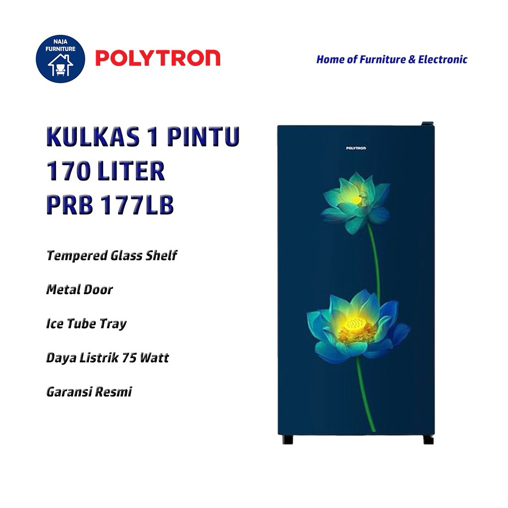 POLYTRON Kulkas 1 Pintu Metallic 170 Liter PRB-177 | Kulkas Polytron 1 Pintu | PRB 177LB | PRB 177PR