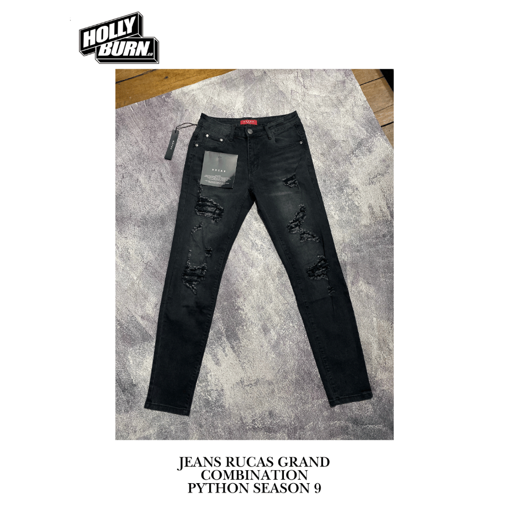 Celana Jeans Rucas Season 9 Grand Combination Python Distressed / Jeans Rucas S9 Sobek Hitam Pria Or