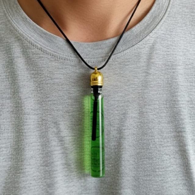 Kalung Liontin Tabung Kaca Kaligrafi Minyak 5ml