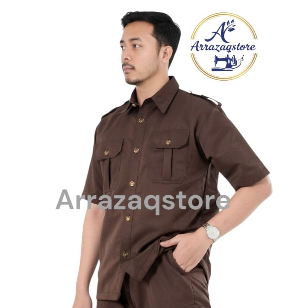 Seragam safari security satpam Baju safari Setelan safari hitam Nevi coklat