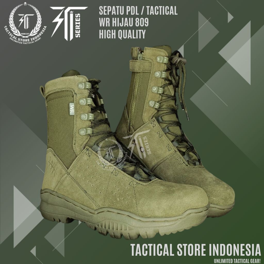 TSI SERIES ® 100% ORIGINAL Sepatu Tactical PDL WR Hijau Brimob Model Jatah - Sepatu Dinas Hijau Army