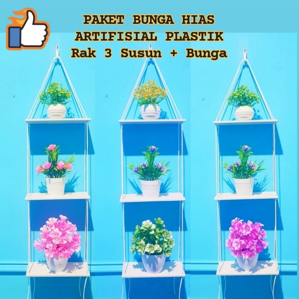 Rak 3 susun + Bunga hias artifisial plastik Dekorasi