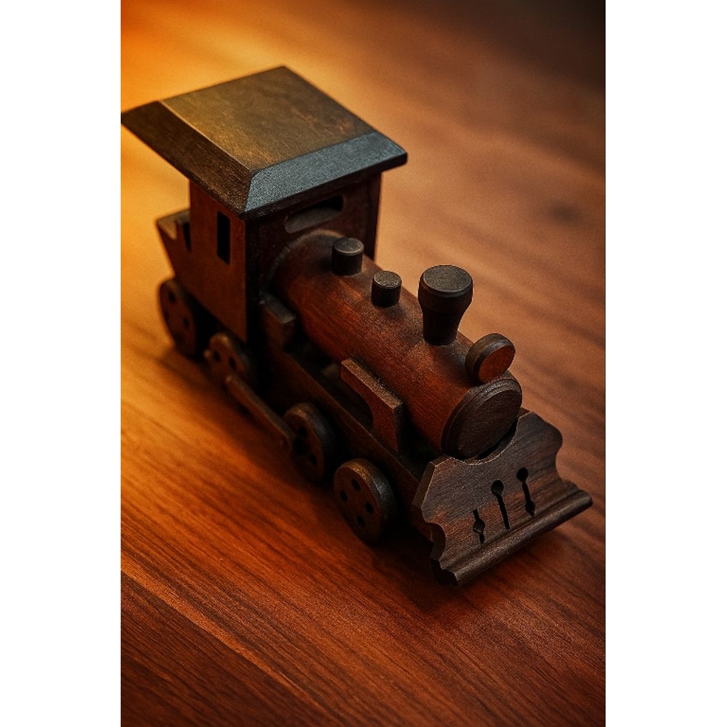 Miniatur Kayu Kereta Api Cerobong Kuno Klasik Otentik Original Alami