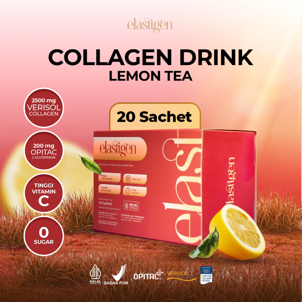 elastigen Collagen Drink Verisol 2500mg + Glutathione Opitac 200mg – Minuman Kulit Glowing, Anti-Agi