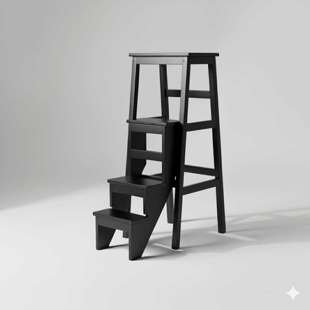 Kursi Tangga Kayu Jati Lipat Estetik Tinggi 1 meter 3 Step Pijakan Kokoh Serbaguna Bangku Minimalis