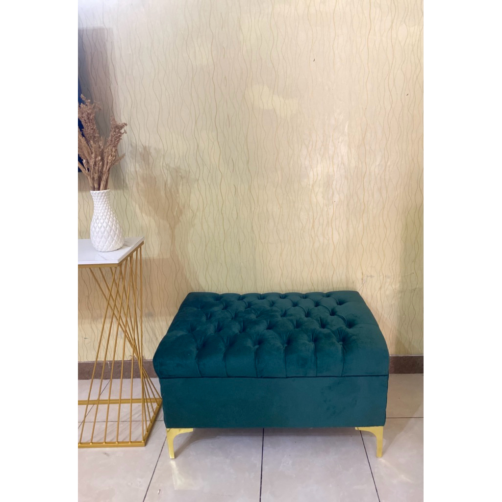 Stool turki warna emerald green/sofa stool/stool puff/kursi stool panjang bludru premium/stool kotak