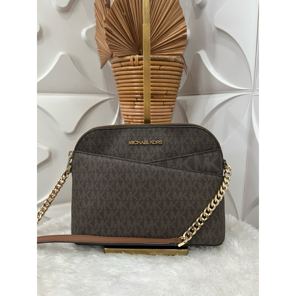 MK JETSET DOME SLINGBAG SIGNATURE BROWN