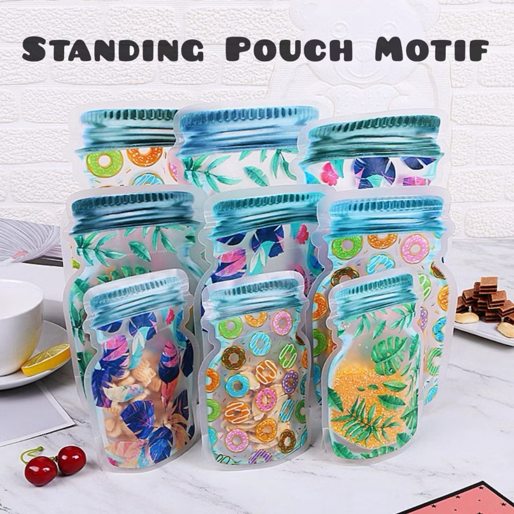 Toples Model Pouch / Standing Pouch Ziplock Jar Toples Packaging Makanan Lucu Donat Daun