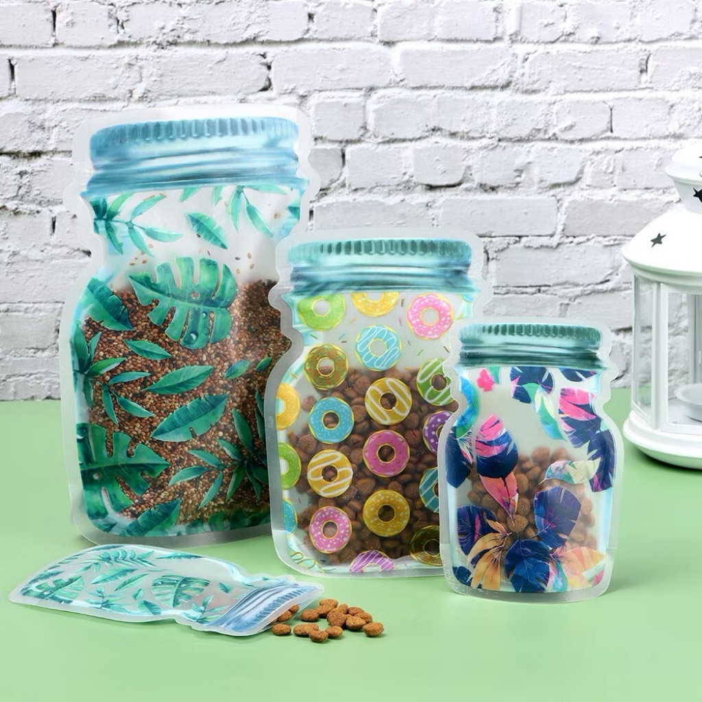 Toples Model Pouch / Standing Pouch Ziplock Jar Toples Packaging Makanan Lucu Donat Daun DUNIA.UNIK