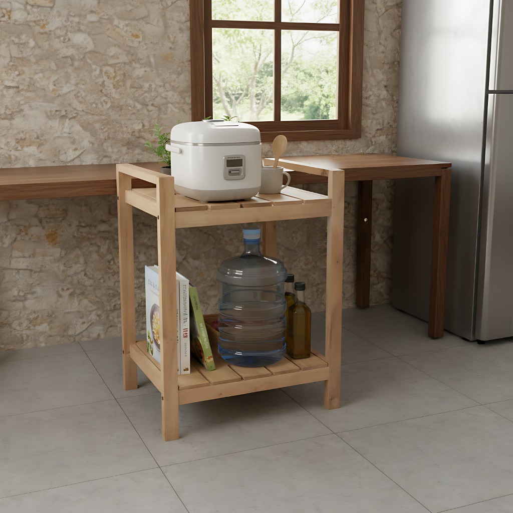 Rak Kayu Susun 2 Tingkat Rak Galon Rak Dispenser