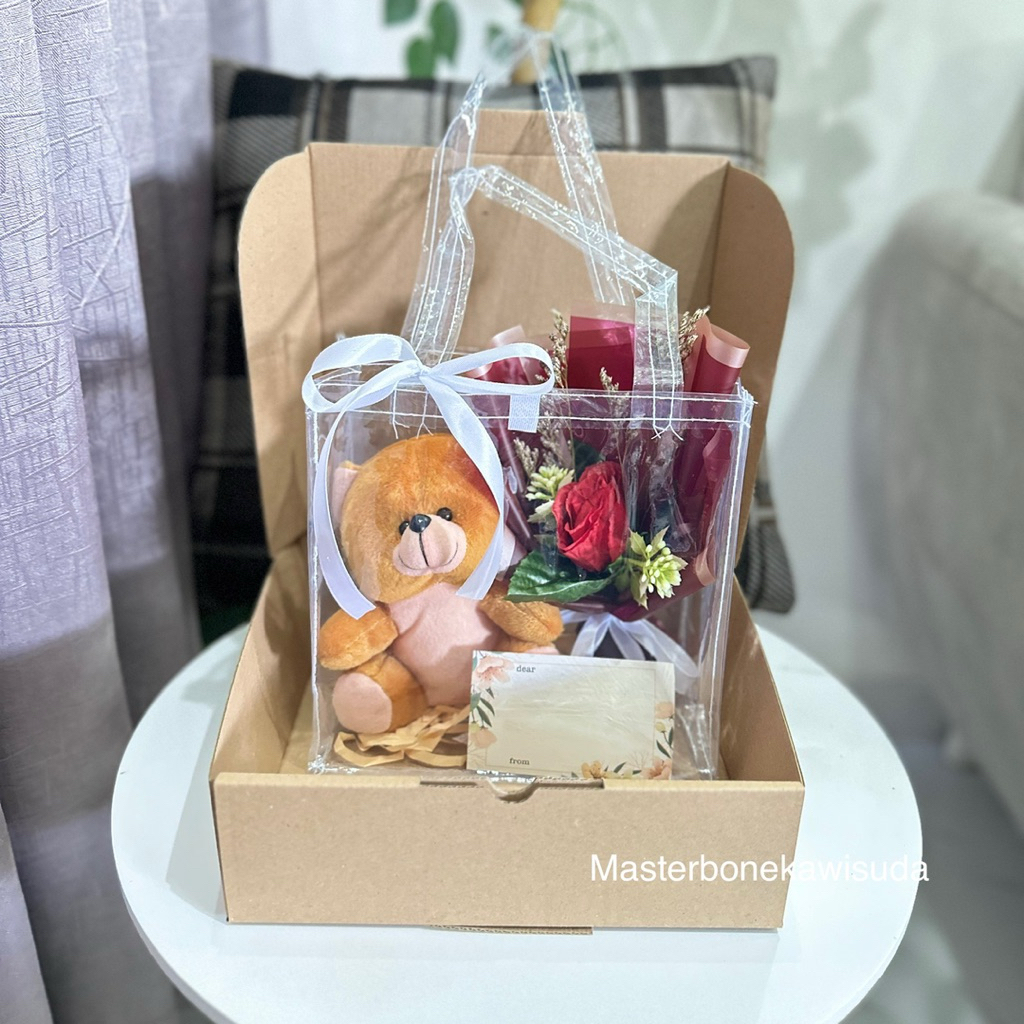 Hampers Tas mika Polosan / buket bunga artificial/ kado wisuda / hadiah wisuda / buket uang / piala 