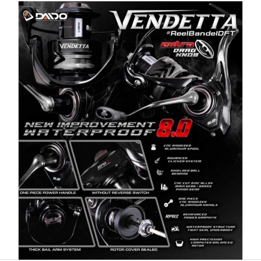 reel Spinning Daido Vendetta waterproof 8.0 1000 2000 3000 4000RK 6000RK reel pancing kuat dan bande