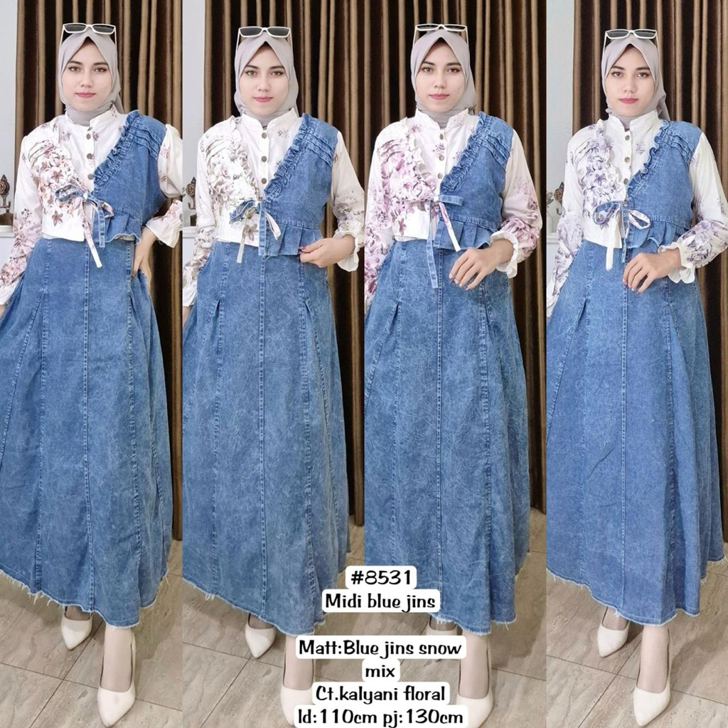 Midi jeans bunga  / Midi jeans bunga katun / Midi dress jeans / midi jeans