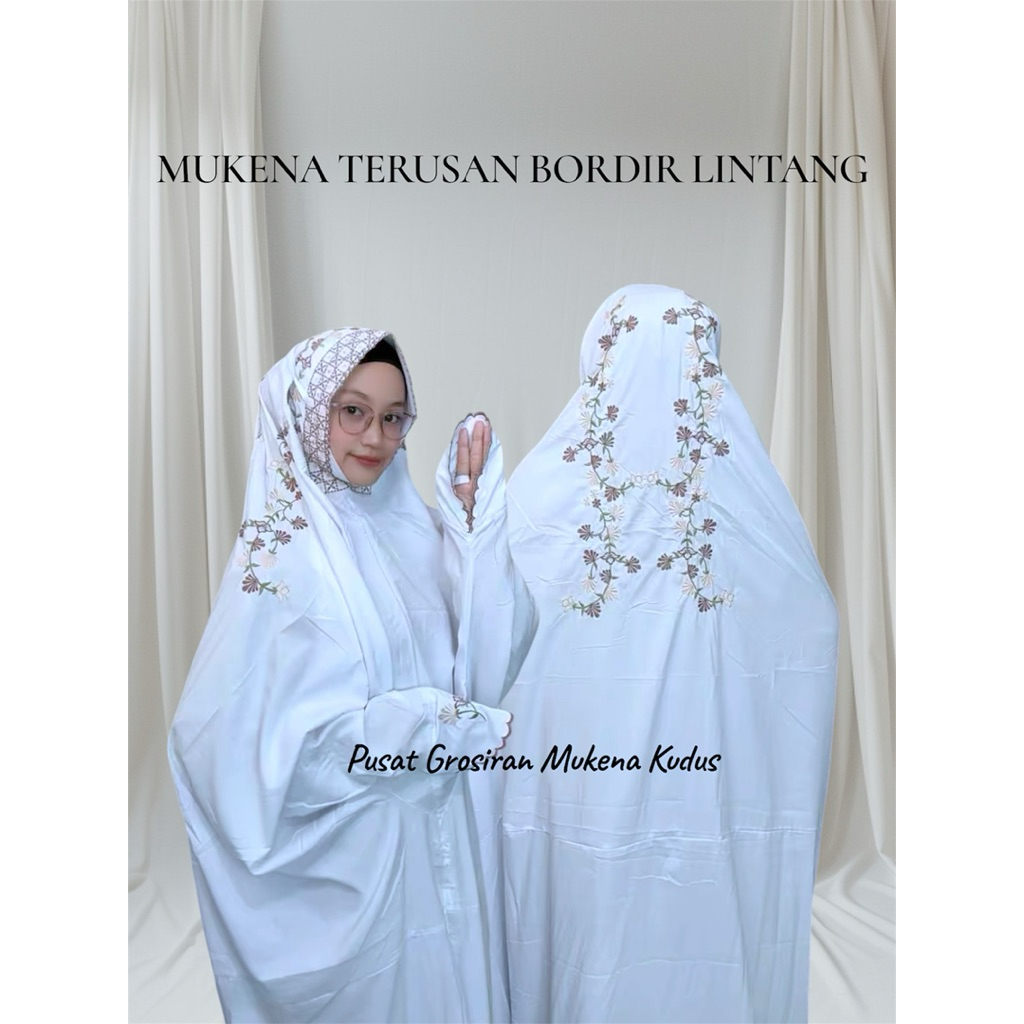 MUKENA TERUSAN REMAJA DEWASA BORDIR MUKENA LAJURAN KATUN ADEM BORDIR BUNGA