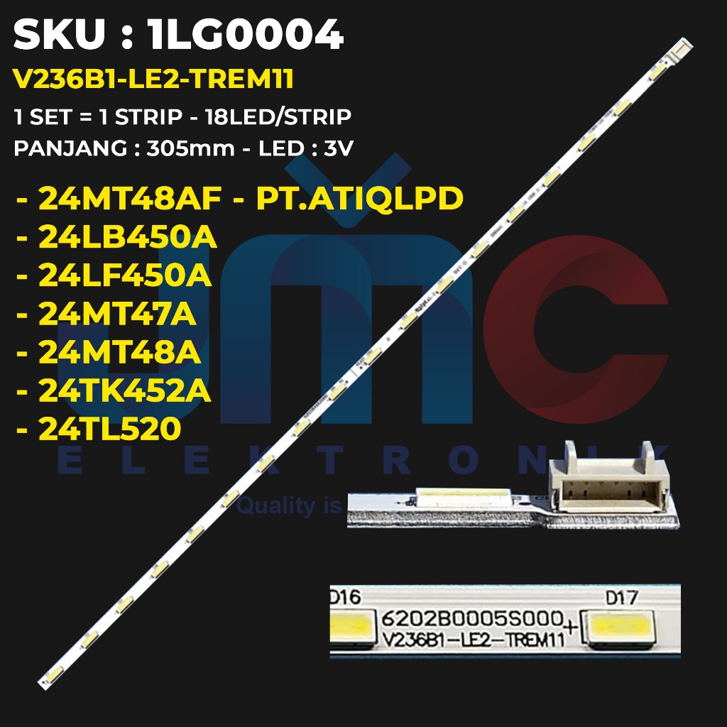 Backlight TV LG 24 Inch 24MT48AF-PT.ATIQLPD 24LB450A 24LF450A 24MT47A 24MT48A 24TK452A 24TL520A V236